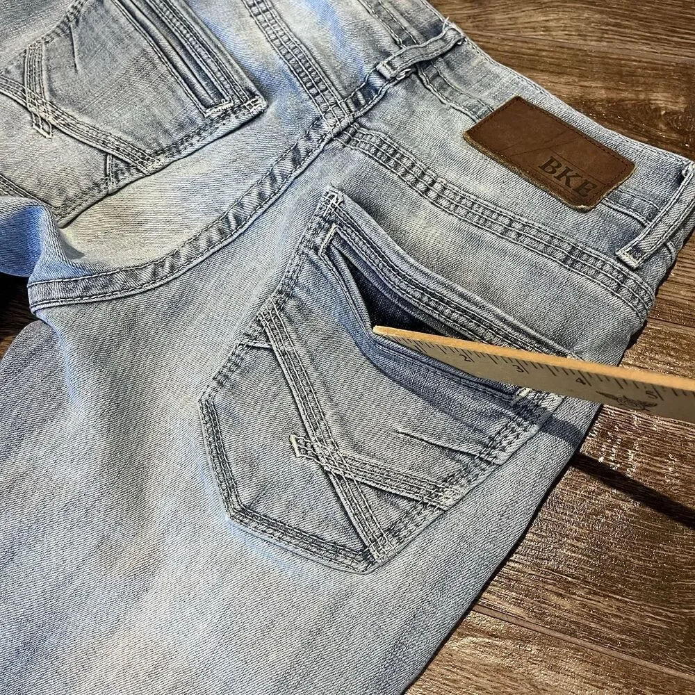 BKE Buckle Aiden Jeans Men's 28x29 Blue Denim Light Wash Embroidered Stretch - Picture 9 of 11